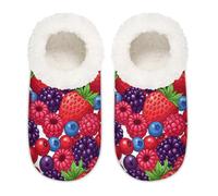Chintiz Women's Soft Cozy Warm Ladies Slippers Socks for Women Men, Strawberry Berry Fuzzy Plush Non-slip Closed Back House Shoes for Bedroom Winter Indoor Outdoor