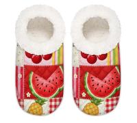 Chintiz Women's Soft Cozy Warm Ladies Slippers Socks for Women Men, Strawberry Cherry Watermelon Fuzzy Plush Non-slip Closed Back House Shoes for Winter Bedroom Indoor Outdoor