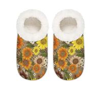 Chintiz Women's Soft Cozy Warm Ladies Slippers Socks for Women Men, Sunflower Daisy Floral Fuzzy Plush Non-slip Closed Back House Shoes for Winter Bedroom Indoor Outdoor