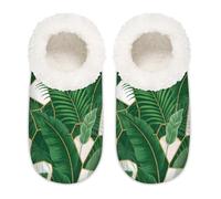 Chintiz Women's Soft Cozy Warm Ladies Slippers Socks for Women Men, Tropical Plant Geometry Fuzzy Plush Non-slip Closed Back House Shoes for Winter Bedroom Indoor Outdoor