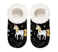Chintiz Women's Soft Cozy Warm Ladies Slippers Socks for Women Men, Unicorn Planet Fuzzy Plush Non-slip Closed Back House Shoes for Winter Bedroom Indoor Outdoor