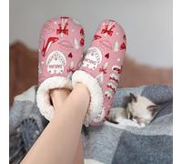 Chintiz Women's Soft Cozy Warm Ladies Slippers Socks for Women Men, Valentine Cake Queen Fuzzy Plush Non-slip Closed Back House Shoes for Winter Bedroom Indoor Outdoor