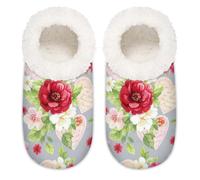 Chintiz Women's Soft Cozy Warm Ladies Slippers Socks for Women Men, Valentines Day Flowers Fuzzy Plush Non-slip Closed Back House Shoes for Winter Bedroom Indoor Outdoor