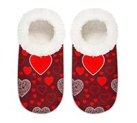 Chintiz Women's Soft Cozy Warm Ladies Slippers Socks for Women Men, Valentines Day Heart Fuzzy Plush Non-slip Closed Back House Shoes for Winter Bedroom Indoor Outdoor