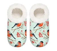 Chintiz Women's Soft Cozy Warm Ladies Slippers Socks for Women Men, Watercolor Bullfinch Berry Fuzzy Plush Non-slip Closed Back House Shoes for Winter Bedroom Indoor Outdoor