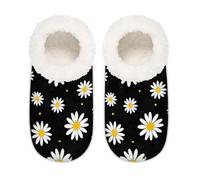 Chintiz Women's Soft Cozy Warm Ladies Slippers Socks for Women Men, White Daisy Fuzzy Plush Non-slip Closed Back House Shoes for Winter Bedroom Indoor Outdoor