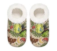 Chintiz Women's Soft Cozy Warm Ladies Slippers Socks for Women Men, Witchy Frog Potion Fuzzy Plush Non-slip Closed Back House Shoes for Bedroom Winter Indoor Outdoor
