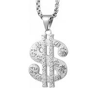 Chiorgone Diamond-encrusted Dollar Style Pendant Necklace - Bling Crystal Money Symbol Chain, Silver Tone Hip Hop Wealth Luck Jewelry for Men & Women.