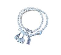 Chiorgone FengShui Good Luck Elephant Charm Bracelet - Silver Tone Beaded Stretch Jewelry with Money Bag & Chinese Wealth (Zhao Cai) Tag - Prosperity Gift.