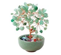 Chiorgone Green Aventurine Crystal Money Tree - Feng Shui Bonsai for Luck & Prosperity, Tabletop Decor for Home Office Artificial Trees with Green Ceramic Pot