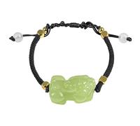 Chiorgone Handmade Hotan Jade Pixiu Bracelet - Black Woven Cord with Gold Tone Metal Beads, Green Jade Wealth Mascot Pendant, Fengshui Lucky Charm Bracelet for Men/Women.