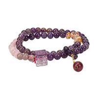 Chiorgone Natural Crystal Nine Purple Divine Fire 6mm Double Loops Beaded Stretch Bracelet - Symbol of Luck, Prosperity & Success, Unisex Gift for Friends, Colleagues, and Loved Ones.
