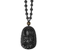 Chiorgone Obsidian Guardian Buddha Mahasthamaprapta Amulet - Feng Shui Protection Necklace for Horse Zodiac Sign, Symbolizing Wisdom and Clarity, Great Gift for Courage and Confidence.