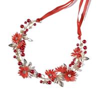 Chiorgone Red Flower Bridal Hair Vine Wreath - Gold Leaf Headband with Berries & Crystals, Wedding Floral Headpiece for Brides, Festive Hair Accessory. (Red)