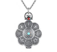 Chiorgone Tibetan Buddhist Mantra Pendant Necklace - 8 Auspicious Symbols Lotus Charm with Six Sacred Words, Stainless Steel Unisex Jewelry for Spiritual Protection & Men's Cultural Accessories