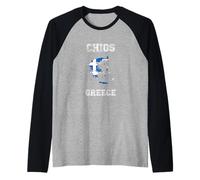 Chios Greece Vintage Greece Flag Map Design Raglan Baseball Tee