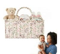 ChioSun Baby Nappy Caddy Organiser, Diaper Caddy Basket with Removable Dividers, 15 * 10 * 7 inch Nursery Storage Basket, Newborn Essentials Nappy Organiser, Baby Shower Gifts, Floral