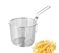 Chip Baskets for Serving Fries, Stainless Steel Frying Pan Deep Fryer Basket, Round Mesh Frying Basket for Straining French Fries and Various Foods, Silver