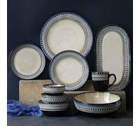 Chip Dinnerware,Ceramics Dinnerware Sets, Plates and Bowls Sets, Stoneware Dishes Set, Underglaze Blue Dishes Set 20 Piece Service for 6 - Colorful Plates for Family Outdoor Party