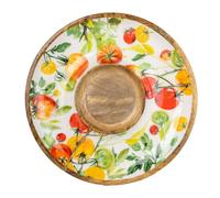 Chip & Dip Dish in Mango Wood with Tomato Artwork