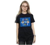 Chip N Dale Blue Frame Cotton Boyfriend T-Shirt Disney Black S
