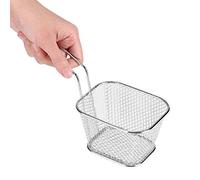 Chip Pan Basket, Mini Fry Basket Food Strainer Square Fryer Basket Present Fried Chip Food Table Serving Metal Rectangular Fry Basket Net Strainer Mesh Fry Serving Basket Kitchen Cooking Tools