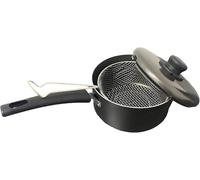 Chip Pan Deep Fat Fryer Set - 3PC Non-Stick Pot with Lid & Frying Basket for Gas Hobs (Black, 23cm)