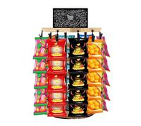 Chip Rack Display Stand,Chip Rack Organizer Snack Holder | 5 Tiers 40 Clips Rotating Hanger, Wooden Base Storage Organizer with Message Board for Kitchen Counter, Store Concession