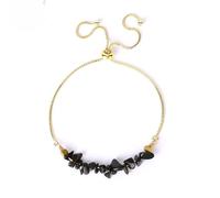 Chip Stone Crystal Bracelet Healing Chakra Stainless Steel Bracelet for Women (Black Obsidian-gold)