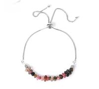 Chip Stone Crystal Bracelet Healing Chakra Stainless Steel Bracelet for Women (Tourmaline-Silver)