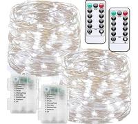 Chipark Fairy String Lights Battery Operated 2 Pack 12m 120 LED with Remote Timer Firefly Light 8 Modes Waterproof Copper Wire Lights for Indoor Outdoor Bedroom Garden Christmas Decorative(Cool White)