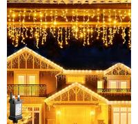 Chipark Icicle Lights Outdoor, 29ft/360 LED Plug in Outdoor Christmas Lights 8 Modes Waterproof Mains Powered Decorate Lighting for Indoor Party Bedroom Garden Yard Christmas Tree (Warm White)