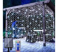 Chipark Solar Curtain Lights, Upgraded Garden Fairy Lights 300 LED 8 Modes Remote Control Waterproof Solar Fairy Lights Outdoor Curtain String Lights for Gazebo Patio Party Festival Decorations(White)