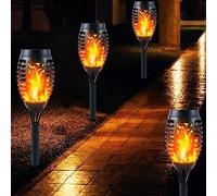 Solar Lights Outdoor Garden, 4 Pack Solar Flame Lights LED Warm Flickering Flames Waterproof Solar Torch Lights Garden Ornaments Landscape Lighting Auto On/Off for Pathway Yard Patio Decoration (Warm)