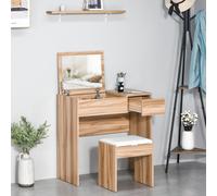 Chipboard Dressing Table Set Cushioned Stool Flip-up Mirror Drawer Wood Grain Colour