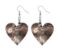 Chipmunk Holding Daisy Flower Womens Wooden Dangle Earrings for Adults Drop Pendant Trendy Jewelry