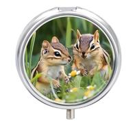 Chipmunks Cute Cute Travel Pill Organizer Portable Small Round Medicine Case Box for Pocket Purse