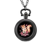 Chipmunks Pocket Watch Vintage Quartz Pocket Watches with Chain for Men Women Black-Style