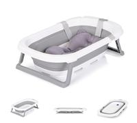 Chipolino Isla Baby Bath with Bath Pillow, Foldable, Integrated Water Drain, Colour: Grey