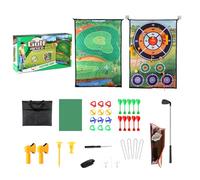 Chipping Golf Game Mat, Chip and Stick Golf Game - Batting Mat, Double Sided Multipurpose Exercise Mat, Complete Golf Training Mat Set with Dartboard, Stick Chip Game for Playing in the Garden