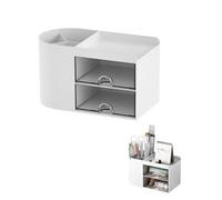 Chiquieray Desk Organiser with 2 Drawers, Multifunctional Desk Tidy, Plastic Table Stationary Organiser for School Office Home (White)