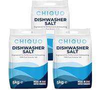 Chiquo Dishwasher Salt 5kg - Made in the United Kingdom - High Purity Formula - For Dishwashers & Water Softeners - Limescale Protection - Fast Dissolving Granules (5kg (Pack of 3))