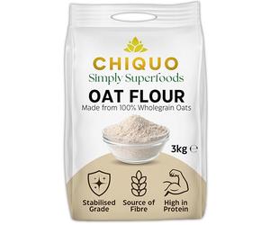 Chiquo Oat Flour 3kg - Premium Stabilised 100% Wholegrain Oats | High Protein & Fibre, Low Fat | No Added Sugar | Vegan & Clean Eating Friendly | Perfect for Pancakes, Baking, Smoothies & Cooking
