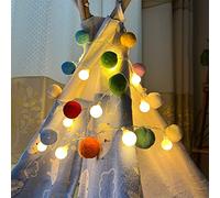 ChiRee Indoor String Lights 6.56 Feet Pom Poms Fairy Lights 20 LED Battery Operated String Ball Lights Warm White Globe Lights Colorful Decor Lights for Home Bedroom Kids Playhouse Holiday Christmas