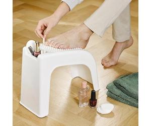 Chiropody and Pedicure Stool with Anti-Slip Bumps & Tool or Polish Compartment - Portable Plastic Footrest Support Stand for Foot & Nail Care - Measures H37.5 x W16.5 x D28cm