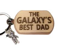 Chirpy & Goose Galaxy's Best Dad Wooden Keyring with Astronaut Charm, 9cm, Father's Day Gift