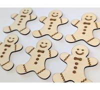 Chirpy & Goose Wooden Gingerbread Man Shapes, 6cm x 5cm, Laser-Etched Christmas Decorations, Natural Wood, UK Made