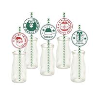 Chirstmas Paper Straws,24pcs Chirstmas Party Straws Santa Claus Pattern Drinking Straws Paper Cocktail Straws for Restaurant Home Bar Chirstmas Party Juice Coffee Cold Drink Accessories（ Green）