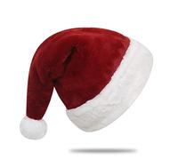 Chisander Santa Hats, Christmas Hat for Children, Unisex Wine Red Plush with White Cuffs Fabric Xmas Hat for Christmas New Year Festive Party Supplies