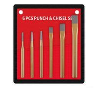 Chisel Set of 6 Pcs with Flat Center Punch for For stone and Wood Processing Metal Brickwork Concrete Applications Comes with Storage Pouch for Easy Transport (A)